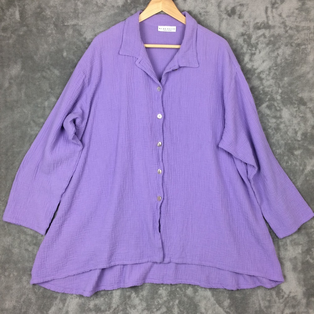 Bryn Walker Shirt Cotton Gauze Large Purple‎ Button Up Lagenlook Oversized Flowy